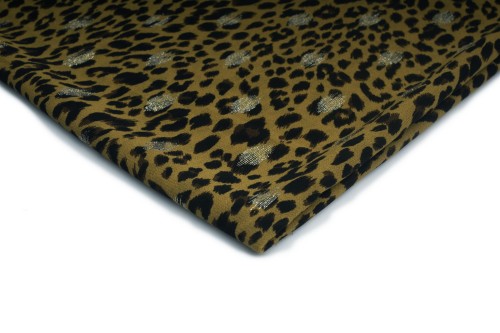 tkanina szyfon drukowany musztarda w czarne cętki