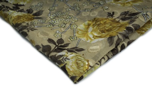 tkanina szyfon drukowany jasny beż w złote róże