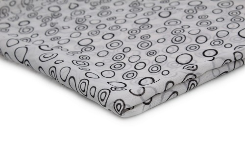 tkanina szyfon drukowany biały w szate okręgi