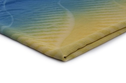 tkanina szyfon yoryo drukowany w kolorach limonkowym i niebieskim