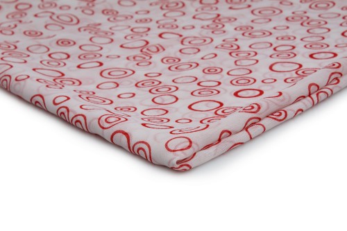 tkanina szyfon drukowany białe w czerwone okręgi