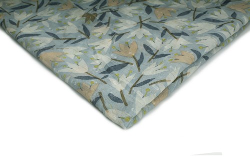 tkanina szyfon drukowany błekit w w beżowe oraz ecri kwiatki