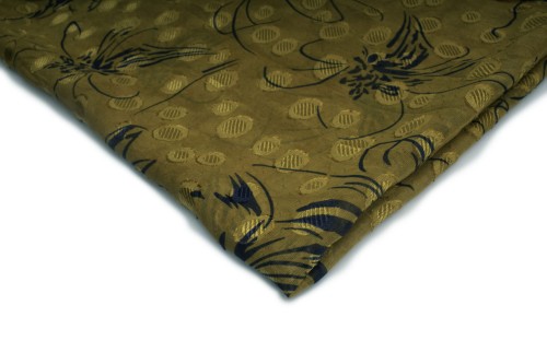 tkanina szyfon drukowana musztarda w czarne ślaczki