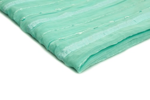 tkanina szyfon yoryo z tasiemką w kolorze aqua