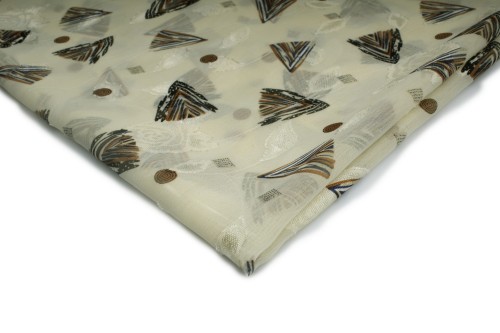 tkanina szyfon drukowany jasny beż w brązowo czarne trójkąty