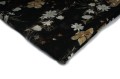 tkanina szyfon drukowany czarny w białe i złote kwiatki