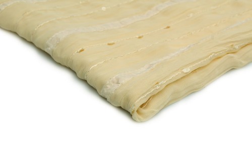 tkanina szyfon yoryo z tasiemką w kolorze wanilia